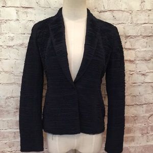 AKRIS Snap Polyester Ruffle Textured Blazer Blue 2